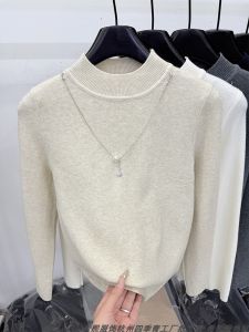 Elegant Long Sleeve Knitted Top Womens Autumn Winter New Style Versatile Slimming Base Layer Shirt Casual round Neck Design