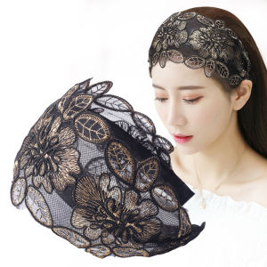 Women Hair Hoop Head Bands Lace Flowers Headband Wide Toothed Non-slip Elastic Hairband Bezel Hair Accessories Headdress