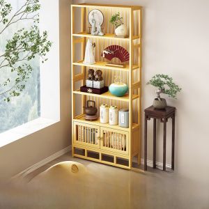 New Chinese Style Office Partition Tea Set Storage Rack Non-Rustic Bamboo Material Display Stand Tea Cabinet Organizer