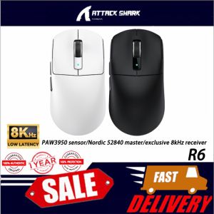 Serangan Shark R6 tetikus tanpa wayar PAW3950 permainan 42000DPI permainan Tri-mode Bluetooth 8K Mouse