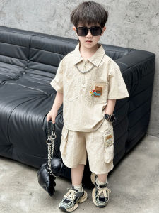 Korean Style Summer Thin Short Sleeve Polo Print Childrens Two-Piece Set Cool Trendy Boys Outfit Polyester Fiber Love Expression