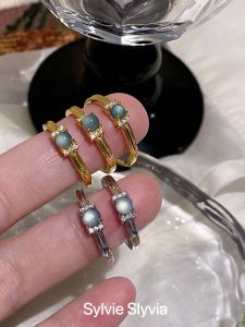 Natural A-grade Silver Blue Water Jade Diamond Embedded Ring Open Style Luxury Elegant Precise Fashionable Ring for Women