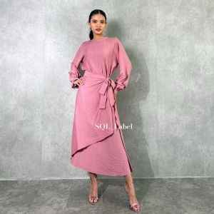 SQL Label Felicia Dress midi wanita simple casual formal dengan layer depan belakang bahan pololinen