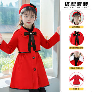 Princess Style Woolen Coat for Girls Autumn Winter New Fashion Childrens Medium Length Coat Girls Stylish Niece Top