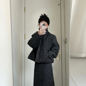 XUECAIQI | Korean Style High-end Warmth Thickened Cotton Coat and Skirt Set