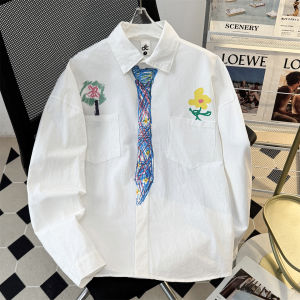 เสื้อเชิ้ตแขนยาวลายจุดผู้ชาย ทรงหลวม สไตล์ลำลอง ฤดูใบไม้ผลิและฤดูใบไม้ร่วง เสื้อคลุมกันหนาวแบบลำลอง ผ้าฝ้ายผสมโพลีเอสเตอร์