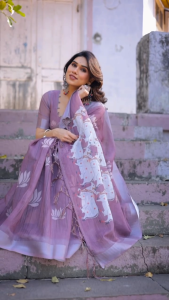 Premium Linen Cotton Printed Saree – Traditional & Stylish Look