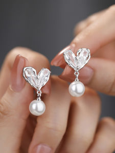 OUGUI | Bông Tai Trái Tim Bạc Sterling Đính Ngọc Trai