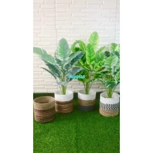 Pohon Artificial Daun Musa Florida X18 Semi Latex Cover Pot Anyaman Seagrass Pohon Plastik Dekorasi Rumah Dekorasi Ruangan