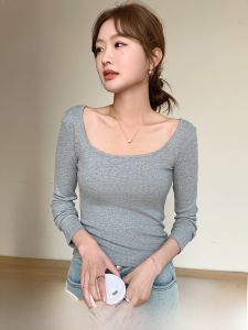 MiiOW | เสื้อเชิ้ตแขนยาวคอวีบางสีพื้นสำหรับผู้หญิง เสื้อชั้นในฤดูร้อน ทรงเข้ารูป ทรงเข้ารูป เสื้อตัวบน MiiOW Cat Person