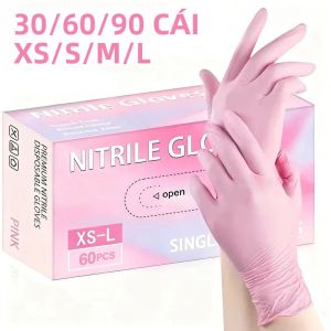 Găng Tay Nitrile Dùng Một Lần Màu Hồng Nhạt 30/60/90 CÁI PVC Bền Đa Chức Năng Để Làm Đẹp Cho Thú Cưng Vệ Sinh Gia Đình
