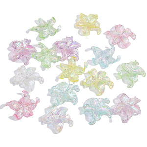 4Pcs 30x30mm Plastic Acrylic AB Colorful Five Petal Flower Beads Charms for Necklace Bracelet Keychain DIY Jewelry Craft Making