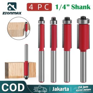 4PC Mata Profil Straight Flush Trimmer Router Bits Top Bearing Tusir HPL Edging Satuan Dan Set AS 6mm