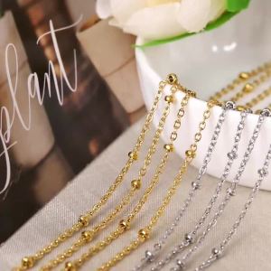 2Meters Stainless Steel Chain With Golden Beads O-shaped Cross Flat Chain Twisted Chain for DIY Necklace Bracelet Jewelry Making