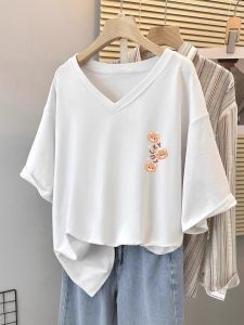 V-neck Short Sleeve Plus Size Women T-shirt