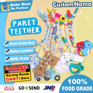 PC 12 | PACIFIER CLIP | TALI EMPENG DAN TEETHER BISA CUSTOM NAMA | TEETHER TALI DOT EMPENG CHAIN GANTUNGAN BAHAN SILIKON AMAN BPA FREE | RUZAIN MALL