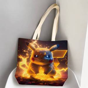Bandai | Pokemon Electric Type Collection Storage Bags Tote Bag Travel Summer Beach Shoulder Bag Reusable Grocery Shopping Bag Anime