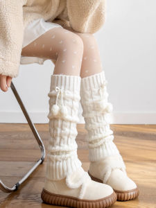 WPNAKS Woman Leg Warmers Autumn Fashion And Winter Ribbon Lolita Black Knee Warmers Long Socks JK Knitted Girl White Leg Warmers