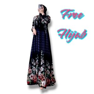 Gamis Set Hijab Kekinian All Size Motif Bunga Gamis Wanita Dewasa Dress Kekinian