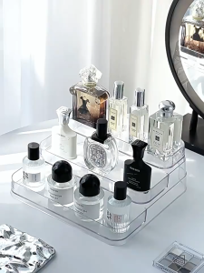 OutingSG-Perfume Storage Rack Acrylic Scented Candle Display Rack Makeup Organizer Transparent 3-layer Ladder
