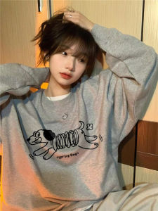 Pure Cotton round Neck Hoodie Womens High Street American Hiphop Design Spring Autumn Lazy Chic Small Trendy Brand Top