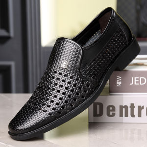 Mens Summer Leather Sandals Casual Breathable Anti-slip Hollow out Design Business Hole Shoes Comfortable Slip-On Shoes