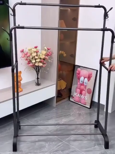HAHABABY Single/Double Pole Clothing Garment Rack Floor Standing Drying Rack With Branches Bedroom Storage