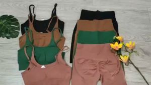 Bộ đồ tập gym yoga aerobic thể thao nữ bao gồm áo bra kèm mút quần đùi ngố chun mông chất liệu thun dệt kim BINSPORTS BL034