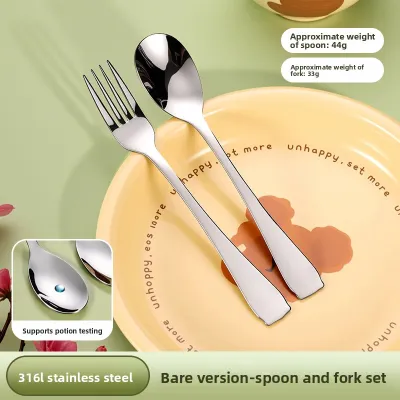 YongLe | Stainless Steel Childrens Fork and Spoon Set for Baby Feeding and Soup