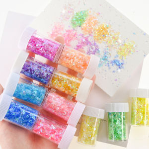 GLITZOO 12Pcs Holographic Nail Art Sequins Set Irregular Candy Color Glitter Flakes for Acrylic Gel Nails DIY Manicure