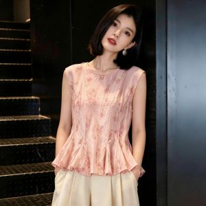 SHUAIYUE | Áo Sơ Mi Không Tay Phong Cách Pháp có Dây Rút và Thiết Kế Định Hình Eo