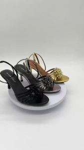 Womens Gold Beaded Open Toe AnkleStrap Stiletto Heels Elegant High HeelSandals for Wedding Party Prom
