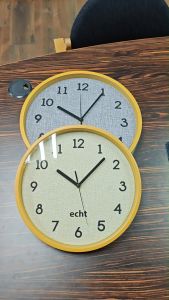 ECHT wall clock with plastic frame Linen fabric surface with glass cover silent movement