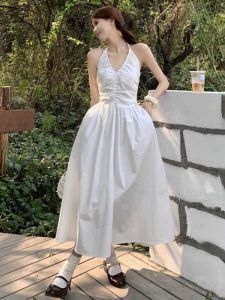 French Style White Off-Shoulder Puffy Sleeve Dress Womens Winter Fairy Forest Backless Beach Vacation Holiday Long Dress