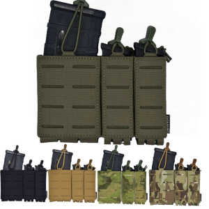 Tactical Triple Mag Pouch Mag Carrier 9mm 5.56 Molle Pouch Laser Cut Tool Pouch Quick Draw Holder molle Universal