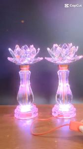ĐÈN THỜ HOA SEN CHÂN PHA LÊ NGUYÊN KHỐI ĐÈN ĐỔI MÀU GIÁ 1 CẶP-30CM