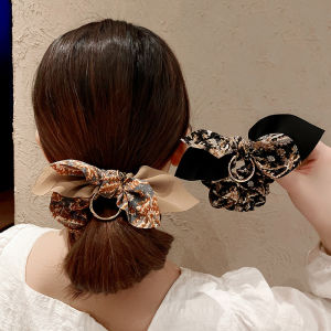 Korean Style Floral Print Scrunchies Sweet Cute Womens Bun Head Hair Rope Ponytail Hair Tie Durable Rubber Band Hair Accessories