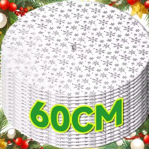 60cm Large Christmas Tree Skirt Snowflake Small Carpet New Year Home Party Decorations Xmas Trees Base Cover Plush Cloth Mat
