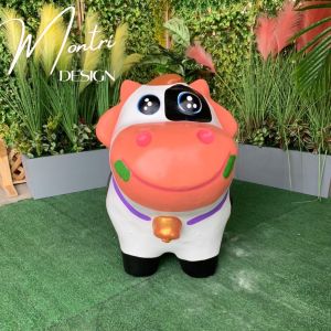 ม้านั่งสนามรูปวัวนม ปลอกคอสีม่วง ม้านั่งรูปสัตส์ เก้าอี้สนาม ตุ๊กตาแต่งสวน ชุดม้านั่งสนาม กลางแจ้งนั่งเล่นในสวน