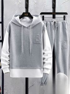 ROMON | Lomond Mens Casual Sports Set Spring Autumn Hoodie Running Pants Two-Piece Suit Youth Long Sleeve Cotton Polyester Blend