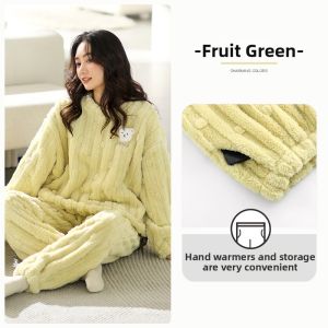 JIALEFEN | Flannel Thickened Fleece Pajamas Coral Velvet