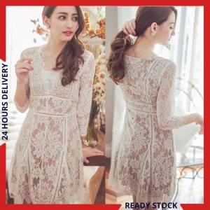 CFBOUTIQUE Korean Style Trendy Women Fashion Feminine Chantilly Lace 3/4 Sleeve Dress