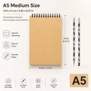 2 football pencils + 1 black sketchbook (A4/A5/A6/16K) suitable for drawing and sketching.