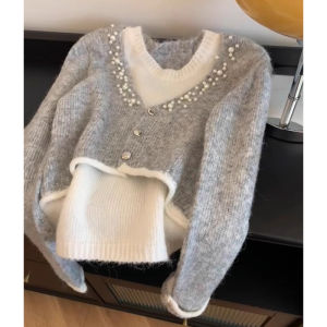 เสื้อสเวตเตอร์ผ้าขนสัตว์คุณภาพพร้อมเข็มขัดรูปหัวใจสีสันสดใสสำหรับฤดูใบไม้ร่วง เสื้อชั้นในทรงเข้ารูป ชุดเดรสสไตล์เกาหลี แขนยาว ปกติ