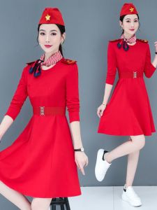 Square Dance Long Sleeve Slimming Dress Midlife Dance Competition Drum Performance New Group Decoration Fashion Show Cotton Pure Color