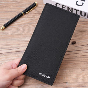 Mens Long Canvas Wallet Ultra-Thin Large Capacity Card Holder Anti-Magnetic Wear-Resistant Trendy Youth Vertical Folding Wallet