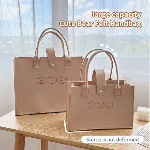 Cute Bear Felt Tote Bag Large Capacity Handbag Heavy Bearing Travel Shopping Mother-baby Bag Laptop Tablet Books Utility Storage Shoulder Bags