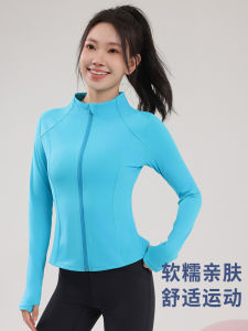 Womens Yoga Fitness Jacket Quick Dry Running Outdoor Morning Exercise Slim Fit Long Sleeve Stand Collar Pocket Design