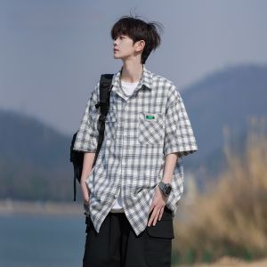 HetingHOME | Hetinghome Loose Fit Short Sleeve Shirt Couples Summer Casual Wear American Style Polyester Blend Youth Fashion Shirt