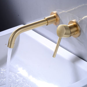 All Copper Wall Mounted Basin Faucet Embedded Wall Type Hot and Cold Wash Sink Faucet Rotatable Water Spout Outdoor Wall Faucet
